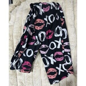 Women's Leggings Valentines Kiss Lips XO Black Leggings Pink Red White TC2 Plus